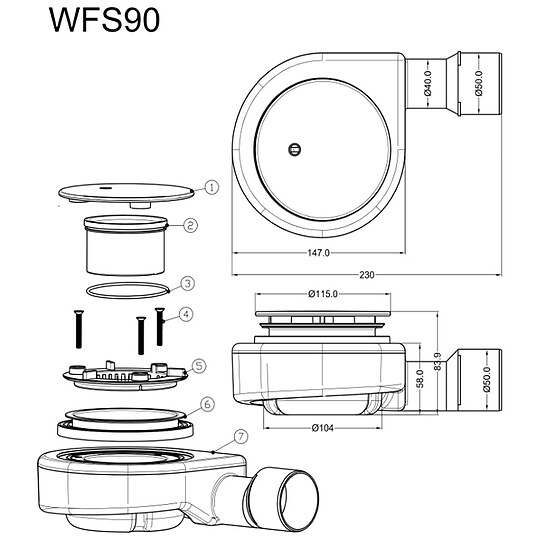Bild 2 - Combia Siphon für Duschwanne, Abdeckung weiß - Ø 90 mm x Höhe 58 mm