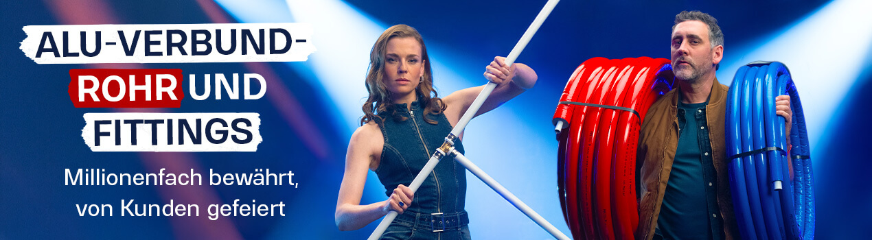 Alu-Verbundrohr und passende Pressfittings, Schraubfittings, Steckfittings