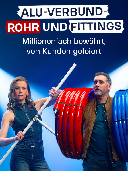 Alu-Verbundrohr und passende Pressfittings, Schraubfittings, Steckfittings