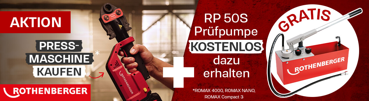 Aktion: Jetzt ROTHENBERGER Pressmaschine kaufen und Prüfpumpe RP 50S gratis erhalten